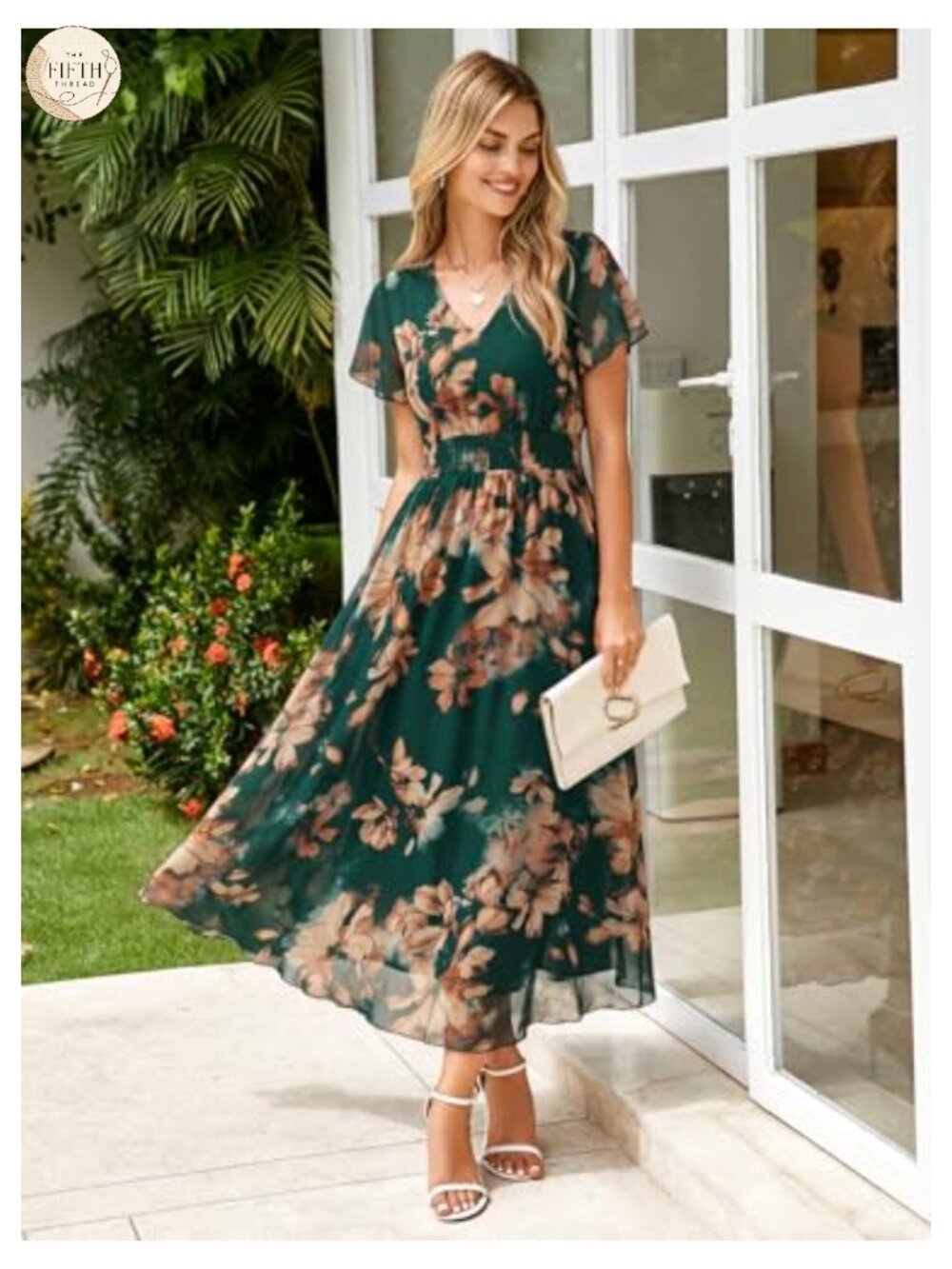 Simplee Womens Floral Maxi Dress Short Sleeve Summer Boho Wedding Guest Empire - Picture 3 of 6